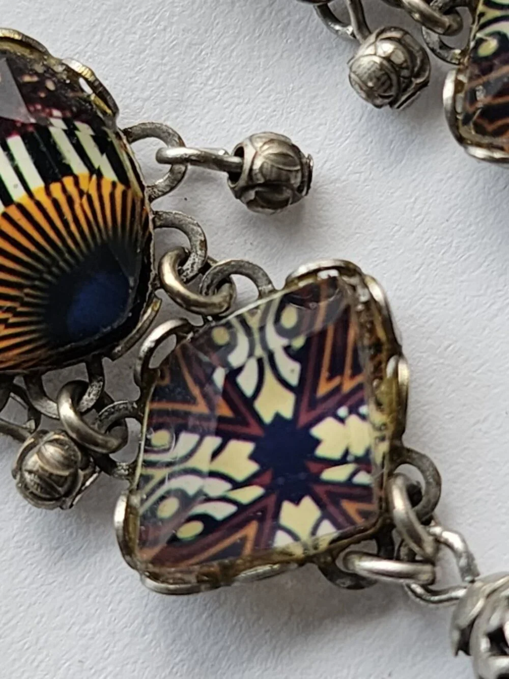 OOAK Ayala Bar Handcrafted, Fabric Inlay, Faceted Lucite & Metal Bead Earrings!! - Picture 7 of 16